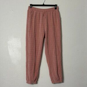 Halara Pink Ribbed Jogger Pants L Elastic Waist Drawstring NWT Athleisure Travel